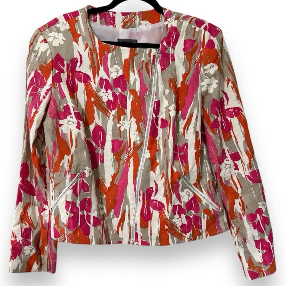 Jeffrey Craig women's size 16 springtime linen blend full zip jacket faux pocket